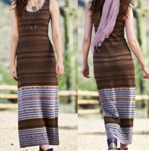 Peruvian Connection pima cotton sleeveless maxi dress western aztec boho Large